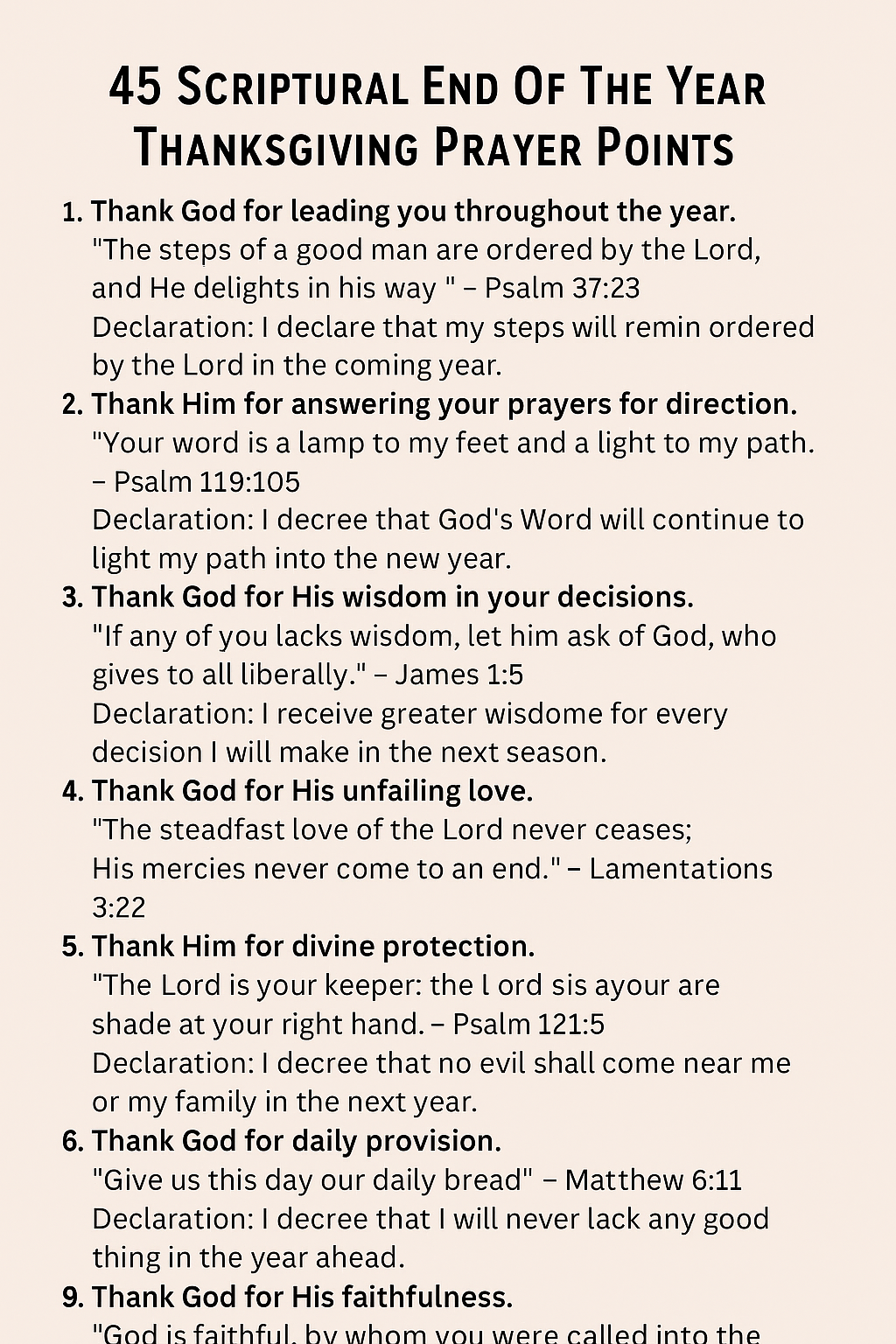 End Of The Year Thanksgiving Prayer Points